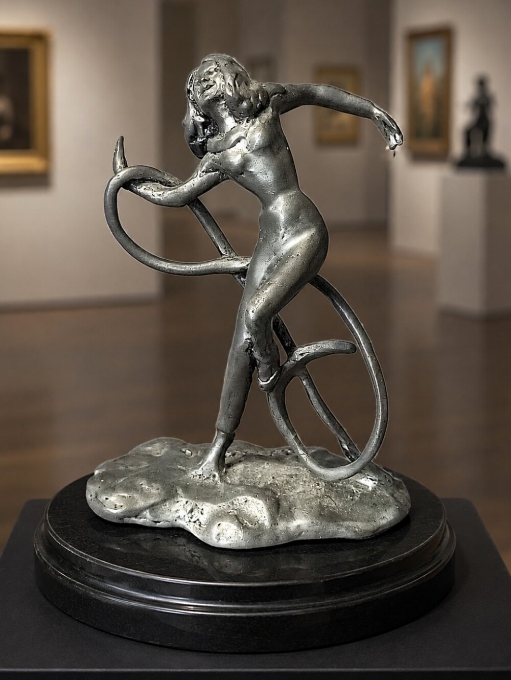 Pewter B.Z. Boobis Pewter Dancing Lady Statue Nude Sculpture Signed Vintage Art